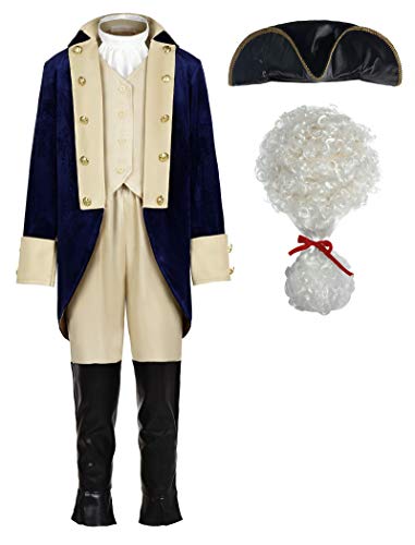 ReliBeauty Washington Costume Boys Hamilton American Colonial Uniform with Wig, 10-12/150
