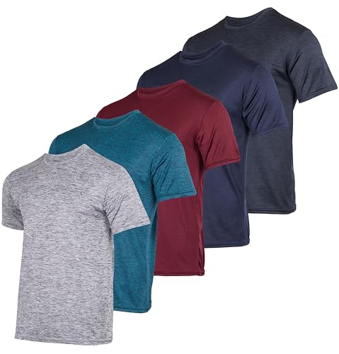 5 Pack: Boys Girls Active Athletic Quick Dry Dri Fit Short Sleeve T-Shirt Crew Neck Tops Teen Gym Undershirts Tees Youth Basketball Clothes Moisture Wicking Performance-Set 1,XL (16-18)