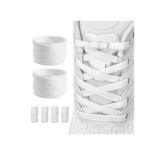 2 Pair Elastic No Tie Flat Shoe Laces for Kids and Adults - Elastic No Tie Shoelaces System White