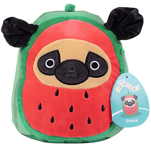 Squishmallows 8' Prince The Watermelon Pug - Officially Licensed Kellytoy Plush - Collectible Soft & Squishy Puppy Stuffed Animal Toy - Add to Your Squad - Gift for Kids, Girls & Boys - 8 Inch