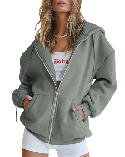 EFAN Women's Hoodies Long Sleeve Shirts 2023 Fall Tops Comfy Jacket Cute Green Casual Sweatshirts Zip Up Y2k Teen Girl Winter Clothes