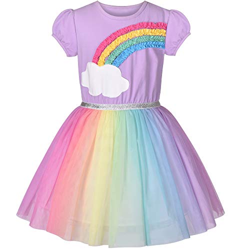 Girls Dress Purple Short Sleeve Rainbow Tulle Skirt Birthday Party Size 5