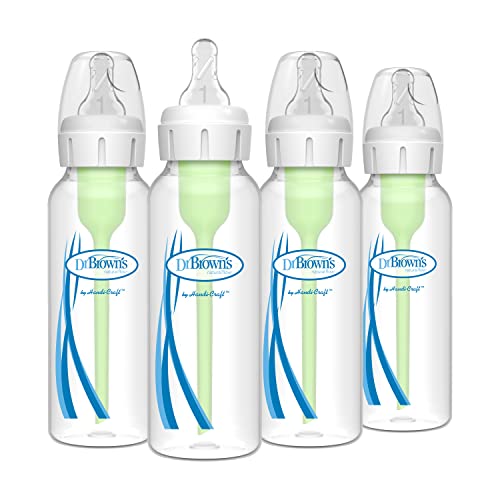 Dr. Brown's Natural Flow® Anti-Colic Options+™ Narrow Baby Bottles 8 oz/250 mL, with Level 1 Slow Flow Nipple, 4 Pack, 0m+