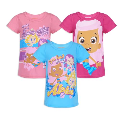 Nickelodeon Bubble Guppies Molly, Deema, Oona, and Bubble Puppy Girls 3 Pack T-Shirt for Toddlers – Pink/Blue