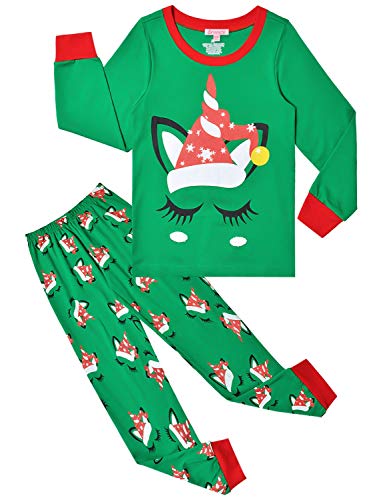 QPANCY Christmas Pajamas for Girls 4t 5t Pjs Sets Kids Long Sleeve Sleepwear Green