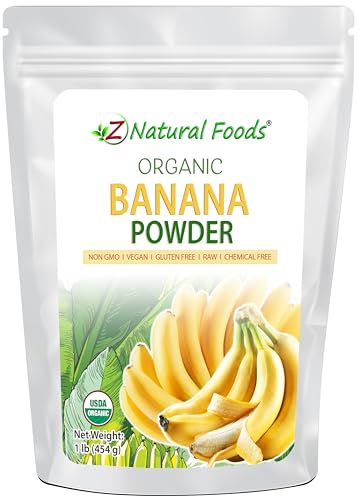 Z Natural Foods Organic Banana Powder, Fiber Supplement for Glowing Skin and Enhanced Immunity, Great in Juice, Smoothies, and Recipes, Non-GMO, Vegan, Gluten-Free, Kosher, 1 lb.