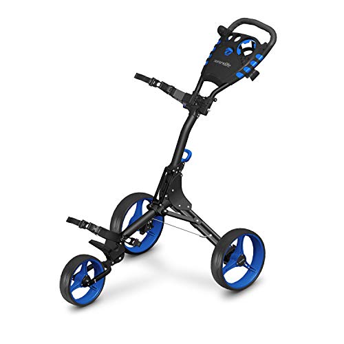 SereneLife 3 Wheel Golf Push Cart - Lightweight Folding Golf Walking Push Cart Roller Golf Bag Holder w/Upper/Lower Bracket w/Elastic Strap, Scorecard, Cup, & Bag Storage Holder