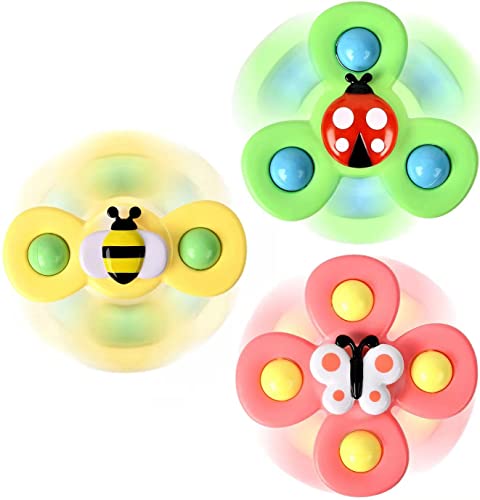 3PCS Suction Cup Spinner Toys for 1 2 Year Old Boys Spinning Toys 12-18 Months Sensory Toys for Toddlers 1-3 First Birthday Baby Gifts for Girls