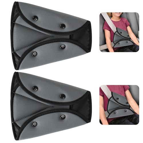 Seat Belt Adjuster for Kids & Adults, 2 Pack Seatbelt Adjuster for Kids, Seat Belt Clips, Auto Shoulder Neck Strap Adjuster, Safety Strap Triangle Positioner Car Seat Strap Pads Cover Harness (Gray)