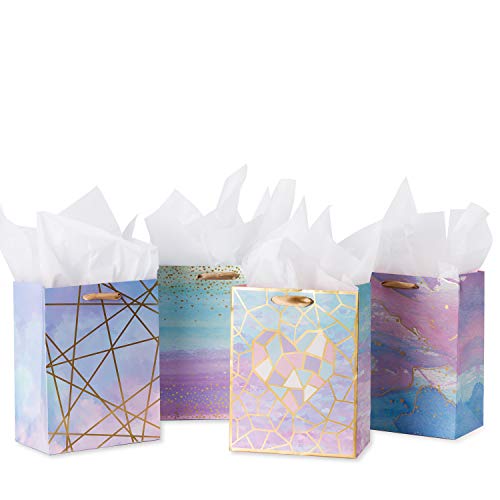 Loveinside Medium Size Gift Bags-Colorful Marble Pattern Gift Bag with Tissue Paper for Shopping, Parties, Wedding, Baby Shower, Craft-4 Pack-7' X 4' X 9'
