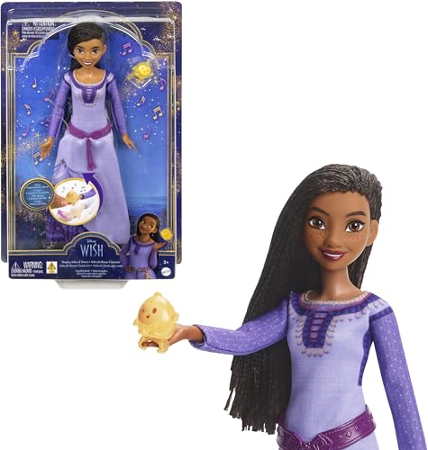 Mattel Disney Wish Singing Asha of Rosas Fashion Doll & Star Figure, Posable with Removable Outfit, Sings “This Wish” in English