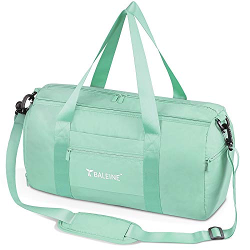 BALEINE Gym Bag for Women and Men, Small Duffel Bag for Sports, Gyms and Weekend Getaway, Waterproof Dufflebag with Shoe and Wet Clothes Compartments, Lightweight Carryon Gymbag (Green)