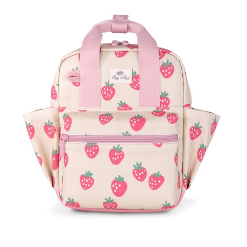 Itzy Ritzy Toddler Backpack - Features Adjustable Shoulder Straps, 2 Side Pockets & Spacious Interior with Wipeable Fabric Lining & Name Label, Strawberry