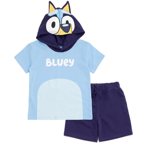 Bluey Toddler Boys Hooded Cosplay T-Shirt and French TerryShorts Outfit Set 2T