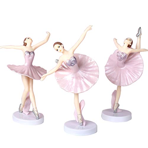 HYSTYLE 3 Pcs Pink Dancing Ballerina Girl Figurine, Miniature Ballerina Girl Figure Collection Playset Doll Toy, Ballerina Girl Cake Topper, Ballerina Girl Plant Pot Craft Dollhouse Cake Decoration