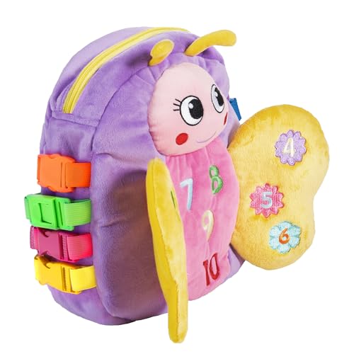 Buckle Toys - Blossom Butterfly Activity Backpack - Educational Learning Toy - Must Have for Long Car Trips - Zippered Pouch for Storage - Great Gift for Toddlers