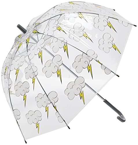 Rainbrella Kids Plastic Umbrella, Sky Collection Rainbows Umbrella, Lightening Bolts Design, Clear Umbrella with Hook Handle