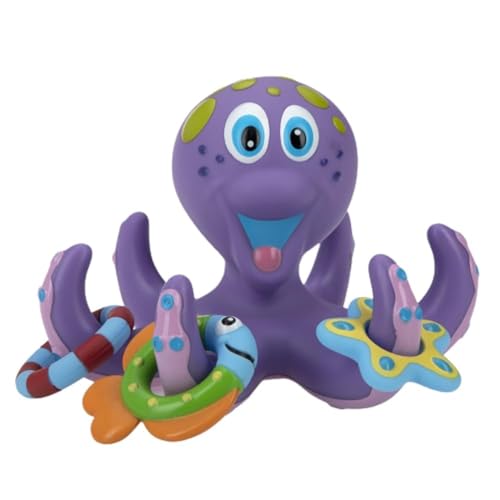 Nuby Floating Octopus Toy with 3 Hoopla Rings - BPA Free Baby Bath Toy for Boys and Girls - 18+ Months - Purple (Pack of 1)