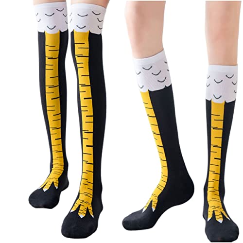 2 Pair Funny Chicken Legs Socks:24 inch Knee Socks,12 inch Calf Socks,Novelty Party Gifts for Women Men and Kids
