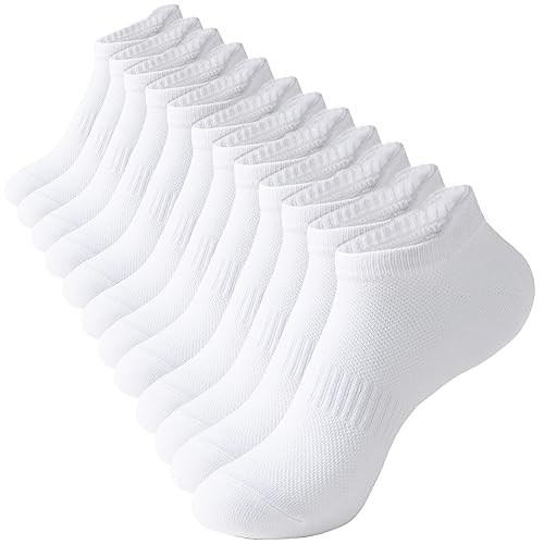 ACCFOD Womens White Ankle Socks Athletic Running Low Cut Socks With Tab for Women 6-9