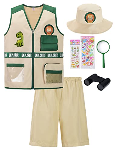 ReliBeauty Kids Explorer Kit Role for Play- Cargo Vest, Pants and Hat Set, 10-12/150