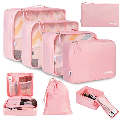 BAGAIL 8 Set Packing Cubes, Lightweight Travel Luggage Organizers with Shoe Bag, Toiletry Bag & Laundry Bag (Blush Pink)