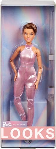 Barbie Looks Doll, Collectible No. 22 with Pixie Cut and Modern Y2K Fashion, Sequined Pink Halter Jumpsuit with Silver Heels