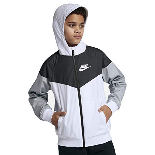 Nike Boy's Sportswear Windrunner Jacket (Little Kids/Big Kids) White/Black/Wolf Grey/White SM (8 Big Kid)