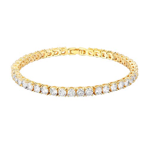 PAVOI 14K Gold Plated Cubic Zirconia Classic Tennis Bracelet | Yellow Gold Bracelets for Women | 4mm CZ, 6.5 Inches