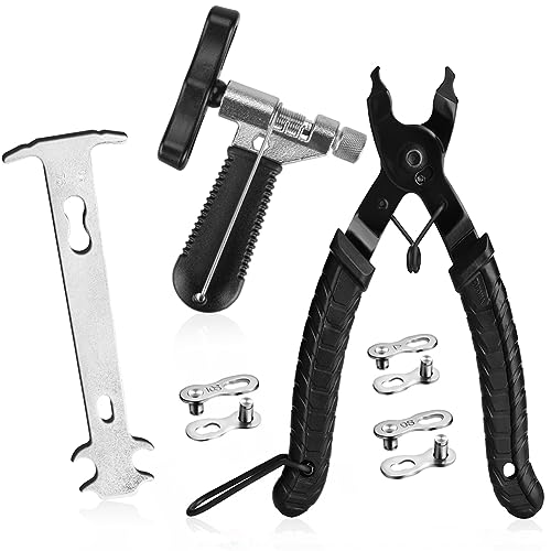 A AKRAF Bike Link Plier + Chain Breaker Splitter Tool + Chain Checker + 3 Pairs Bicycle Missing Links, Bike Link Opener Closer Plier Chain Cutter Connector Wear Indicator Tool (w/Silver Checker)