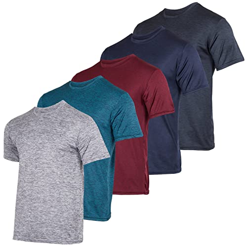 Real Essentials Mens Quick Dry Dri Fit Short Sleeve Active Wear Training Athletic Crew T-Shirt Gym Wicking Tee Workout Casual Sports Running Tennis Exercise Undershirt Top, Set 1, L, Pack of 5