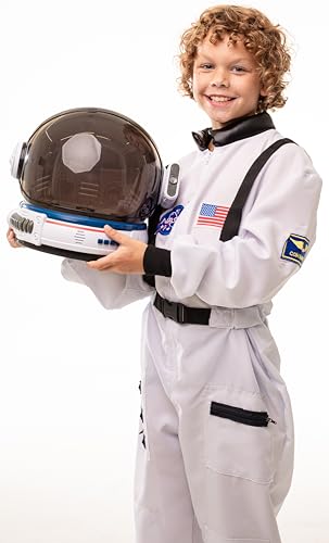 AEROSQUAD-Kids Astronaut Costume with Helmet, Nasa Space Helmet Suit for Toddler with LED Lights, Movable Visor & Mission Sounds- Astronaut Suit Kids, Role Play Halloween Dress for Boys & Girls (L)