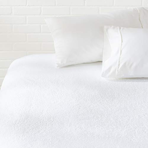Amazon Basics Hypoallergenic Waterproof Fitted Mattress Protector Cover, King, White, 18 inch