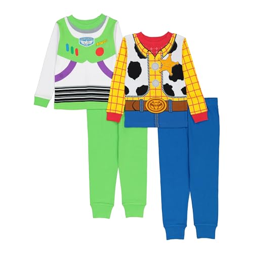 Disney boys Toy Story Snug Fit Cotton Pajama Set, Green Buzz and Woody, 4 US