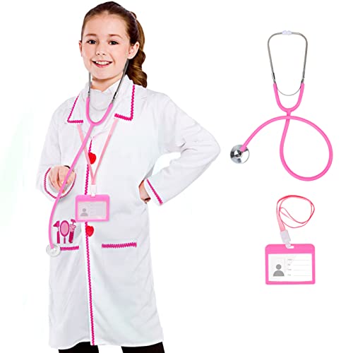 ANPHILE Kids Doctor Costume, Girls Lab Doctor Coat - Doctor Coat for Kids with Stethoscope Toys, Dress Up Costume for Toddler Girls