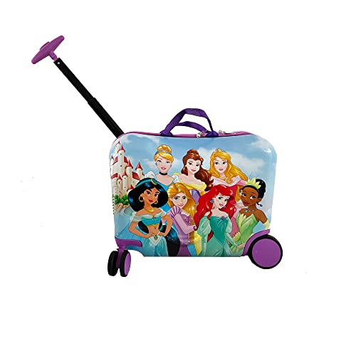 Disney Princess Ride on Suitcase for Kids, 18'' Suitcase with Seat for Kids, Cute Lightweight Kids Travel Suitcase Trolley