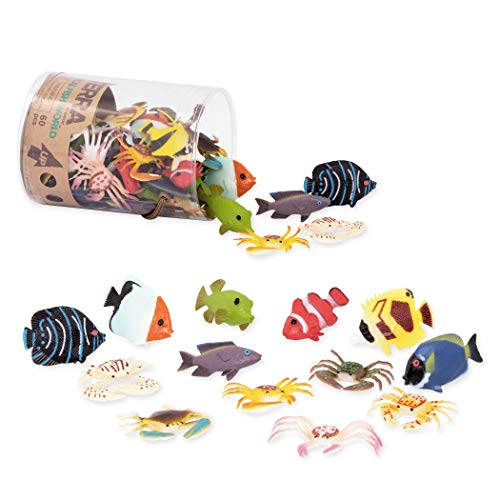 Terra by Battat – Toy Tropical Fish & Crabs – 60 Mini Figures in 12 Realistic Designs – Tropical Sea Animals in Storage Tube – Realistic Figurines for Sensory Bin – Tropical Fish World – 3 Years +