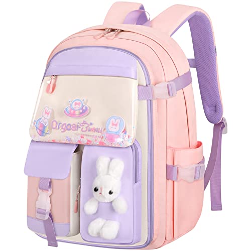 cotmcor Kids Backpacks for Girls, Kawaii Backpack, Cute Bunny School Bag for Kindergarten and Elementary, Medium