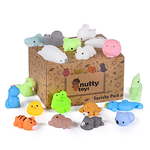 Nutty Toys Animal Squishies, 20 Soft & Cute Kawaii Fidgets | Top Classroom Prizes, Bulk Pinata & Egg Fillers | Unique Gifts for Kids, Teens, Adults | Best Boys & Girls Easter Basket Stuffers Idea 2024