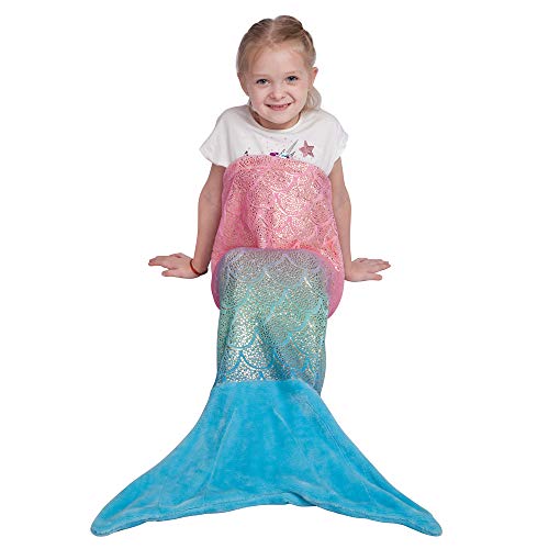 softan Kids Mermaid Tail Blanket, Girls Toddlers Mermaid Toys, Child Mermaid Blanket with Rainbow Ombre Glittering Fish Scale Design, Little Mermaid Gifts for Girls - 17' x 39' Plush Flannel Fleece