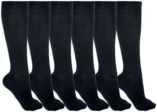 Women’s Trouser Socks, Opaque Stretchy Nylon Knee High, Black, 6 Pairs