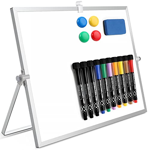 Dry Erase White Board, 16'X12' Double-Sided Magnetic Whiteboard with 10 Markers, 4 Magnets, 1 Eraser, Small White Board with Stand, White Board Easel for Kids Drawing Memo to Do List Wall School