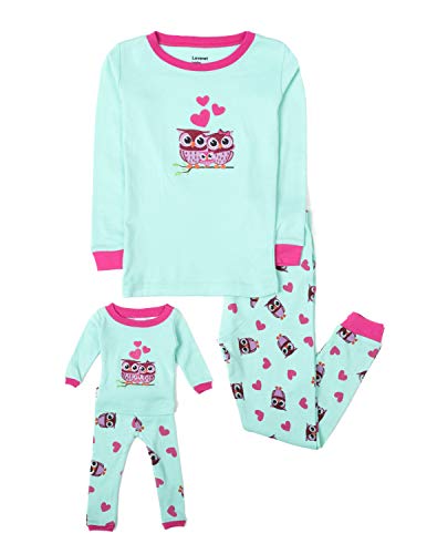 Leveret Kids & Toddler Pajamas Matching Doll & Girls Pajamas 100% Cotton Pjs Set (Owl, 8 Years)