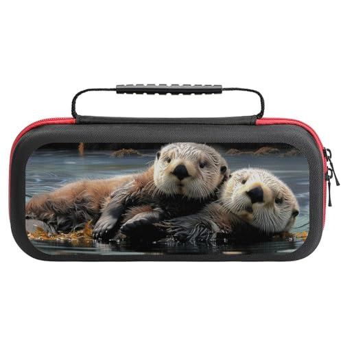 OBINAOBINA Swimming Otters Carry Case Compatible with Nintendo Switch Protective Hard Shell Cover with 20 Games Cartridges Pouch