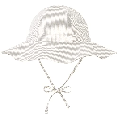 Zando Sun Hat Infant Wide Brim Beach Hat UPF 50+ Toddler Caps for Boys Girls Baby Bucket Hat Beige 0-6 Months
