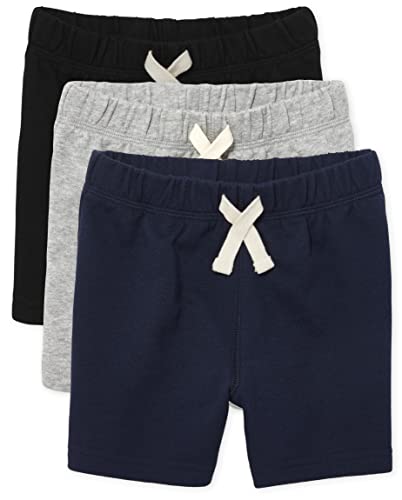 The Children's Place Baby Boys and Toddler Boys French Terry Shorts, Black/Smoke Gray/New Navy, 2T