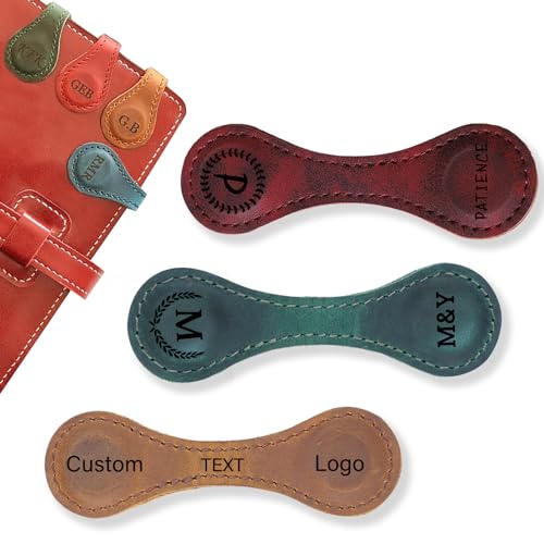 Custom Leather Magnetic Bookmarks Personalized Vintage Engraved Name Initials Text Book Marker Clips Customized Gifts for Readers Kids Book Lovers Classmate (Customizable)
