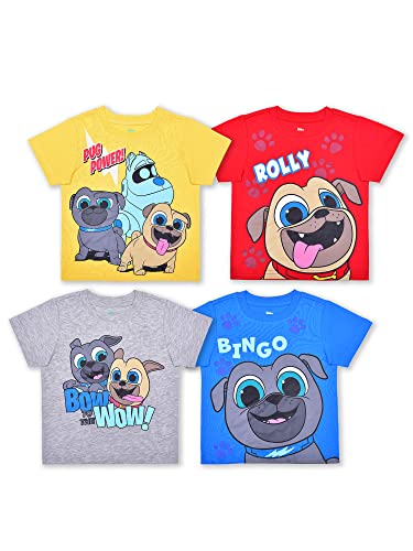 Disney Puppy Dog Pals Boys’ Rolly, Bingo and A.R.F 4 Pack T-Shirts for Toddler – Blue/Red/Yellow/Grey