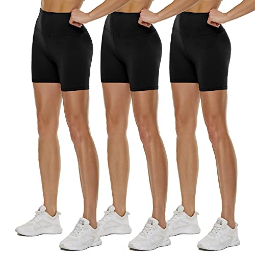 3 Pack High Waisted Biker Shorts for Women – 5'/8' Black Workout Yoga Athletic Novelty Shorts for Gym Running