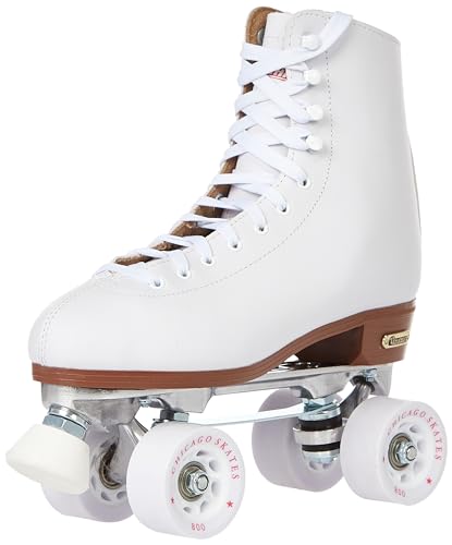 CHICAGO Skates Deluxe Leather Lined Rink Skate Ladies and Girls, White, 8